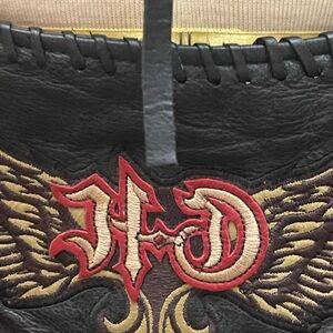 Harley-Davidson leather Halterfringe Black and Red Graphic Crop Top